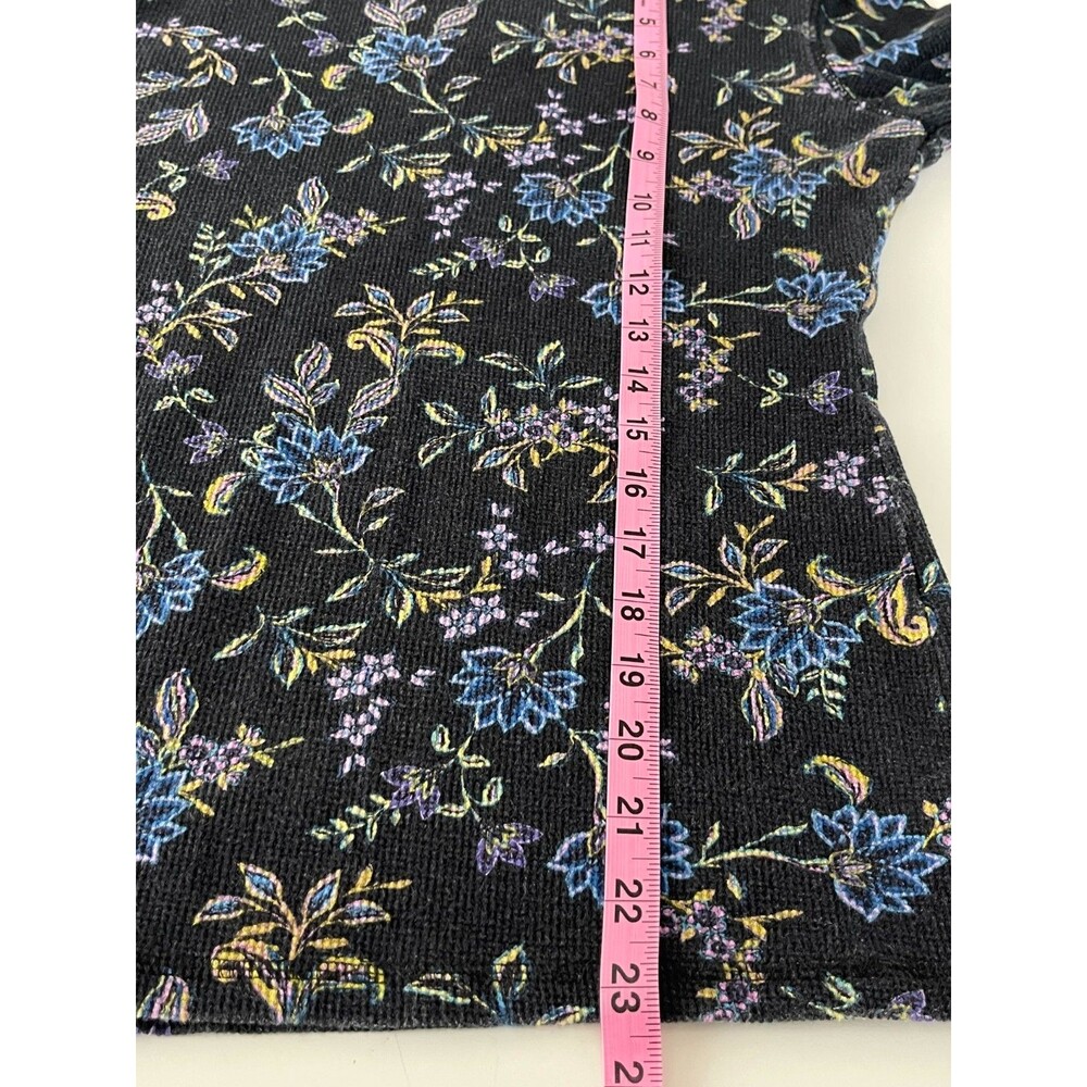 Sundance Loretta Thermal Waffle Knit Tee Long Sleeve Black Wildflower Floral M - Picture 11 of 14